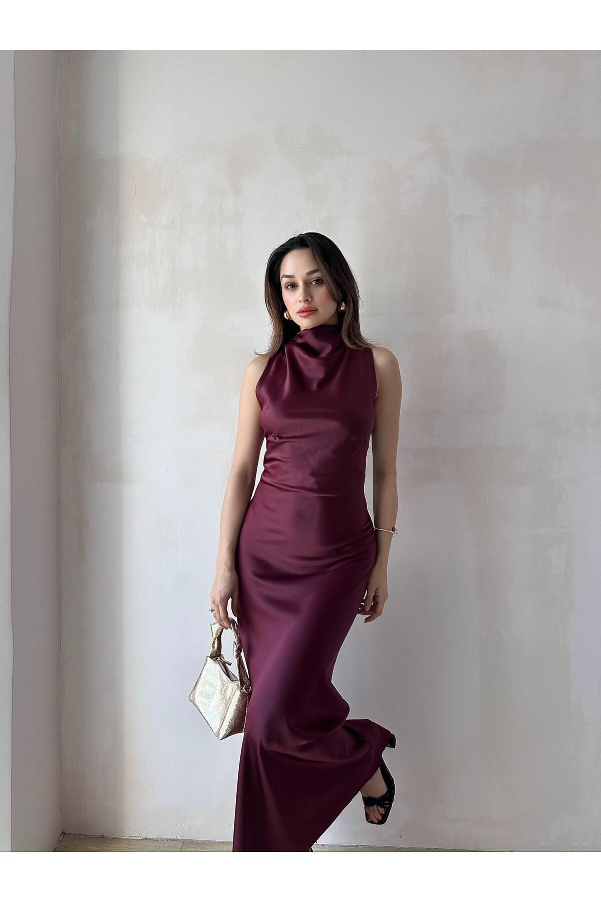 Mooi Butik GODWİN Maxi Elbise 6493 - Bordo