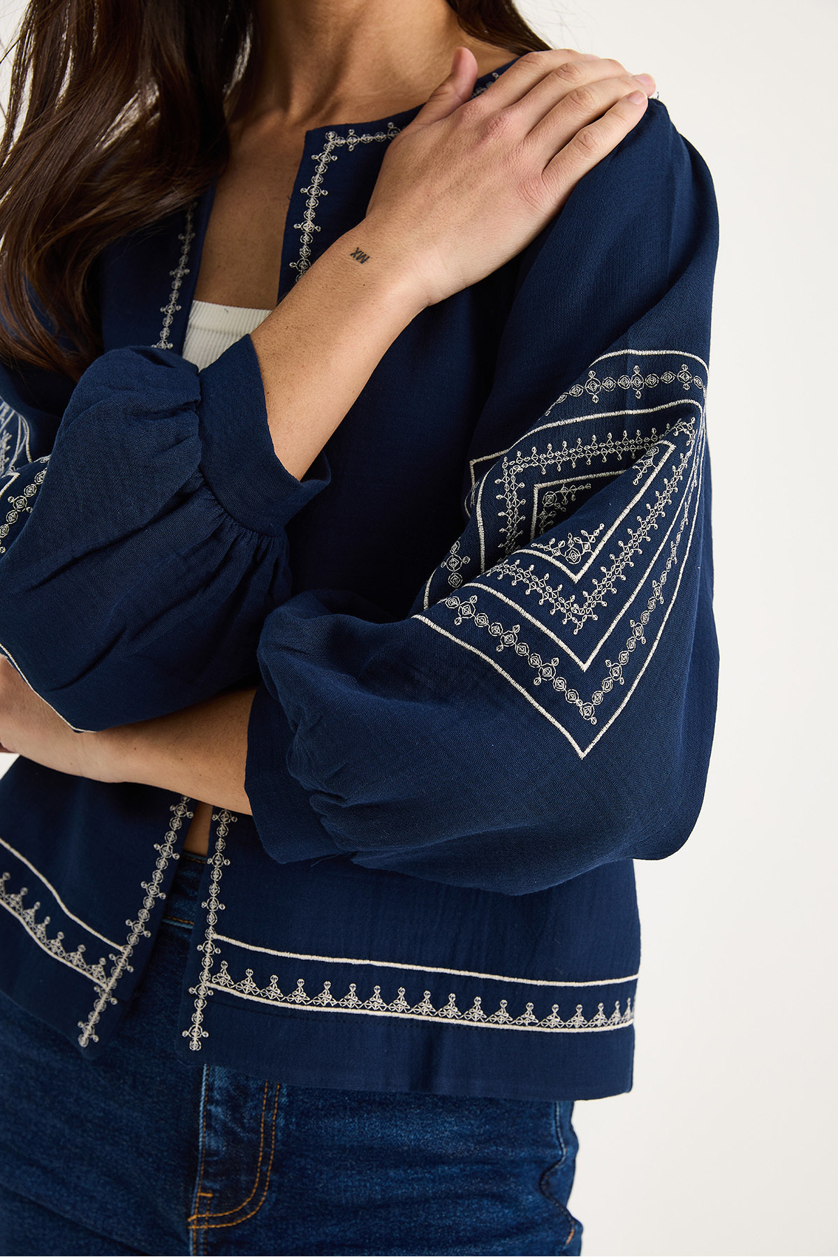 Bianco Lucci  Kadın Nakış Detaylı Yazlık Müslin Ceket G28-4907 60283341 - Görsel 5