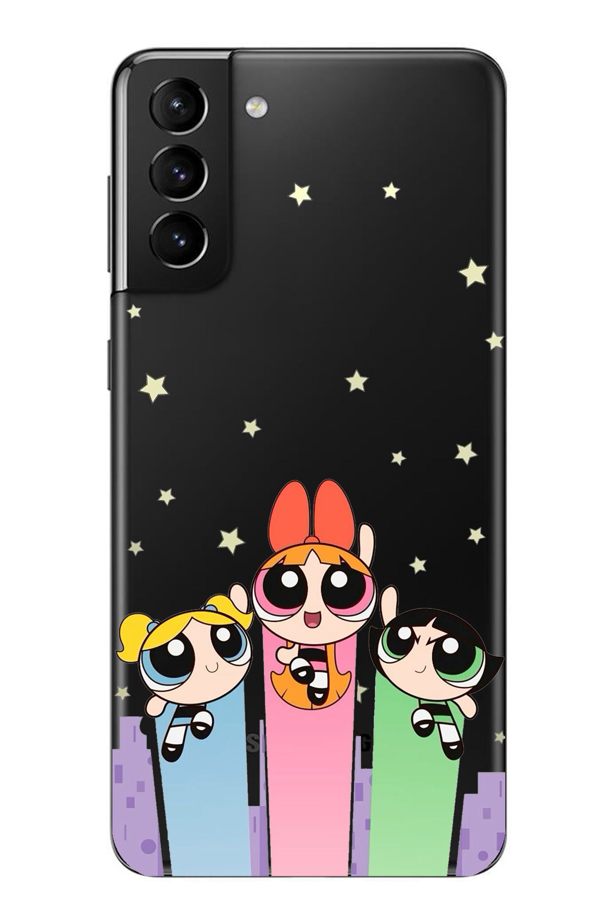 TechTree Samsung Galaxy S21 PLUS Uyumlu Powerpuff Girls Tasarımlı Şeffaf Silikon Kılıf