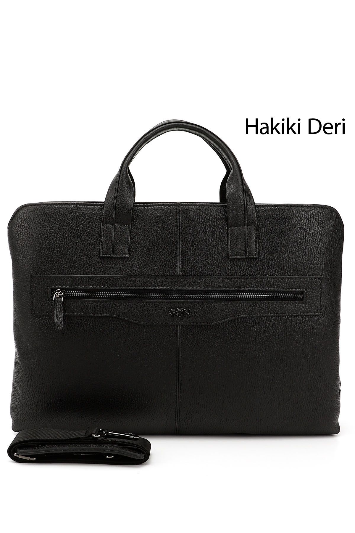 GÖNDERİ(R) Unisex Siyah Hakiki Deri Notebook Ve Evrak Çantası