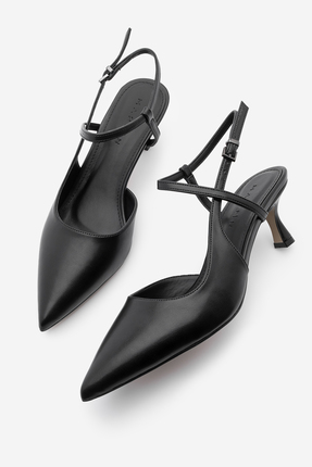 Marjin Kadın Stiletto Sivri Burun Bantlı Arkası Açık Klasik Topuklu Ayakkabı ...