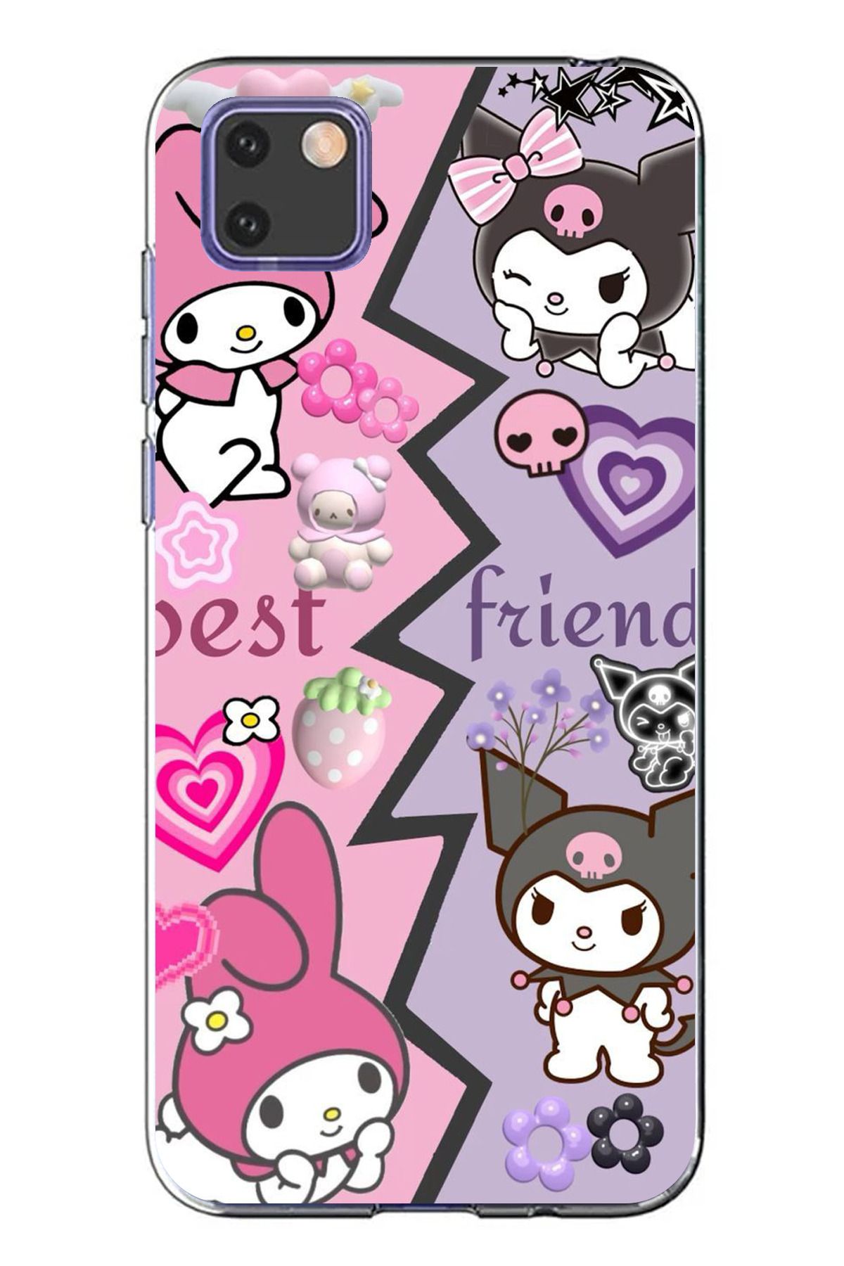 TechTree Huawei Y5P Uyumlu Best Friend Tasarımlı Şeffaf Silikon Kılıf