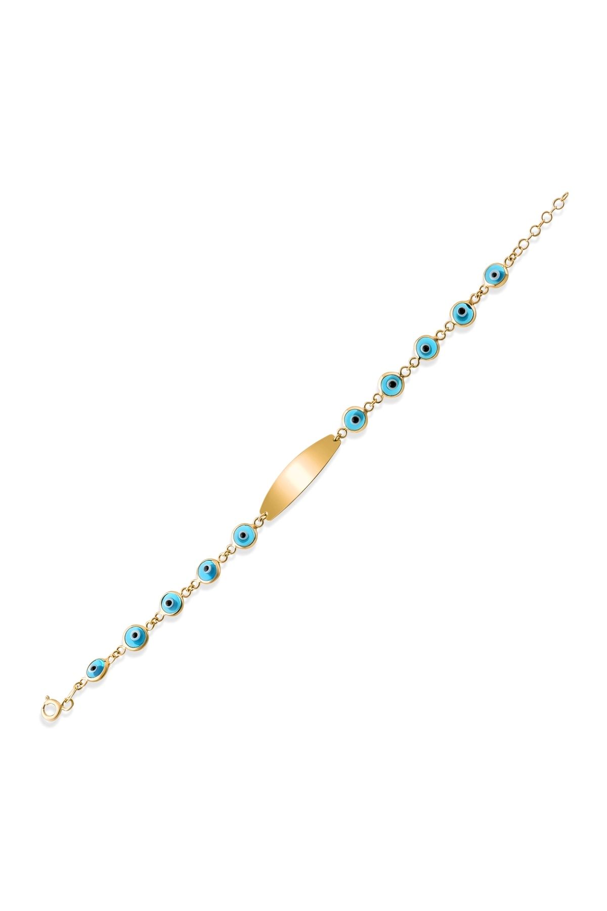 YCL JEWELLERY 14 Ayar Altın İsim Yazılabilir Altın Nazar Boncuklu Bileklik