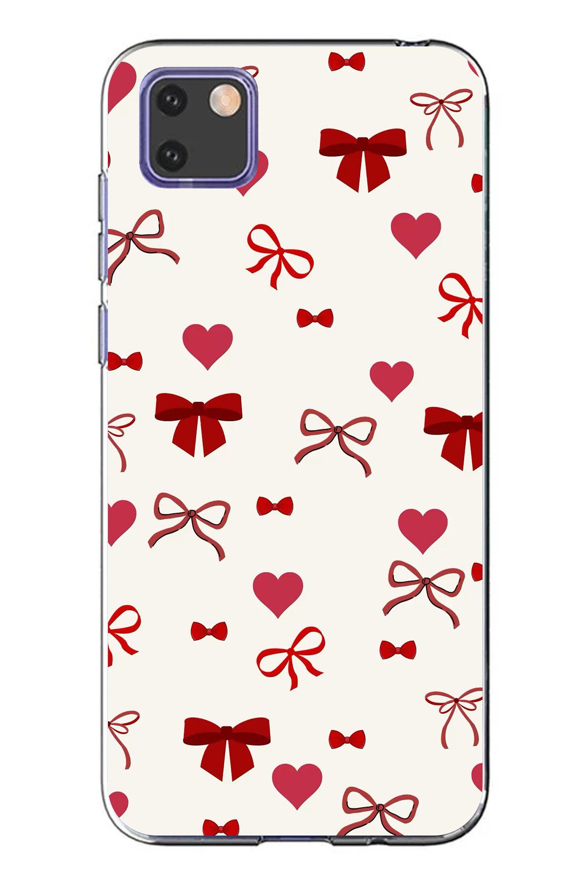 TechTree Huawei Y5P Uyumlu Bordo Kalp ve Fiyonklar Şeffaf Silikon Kılıf