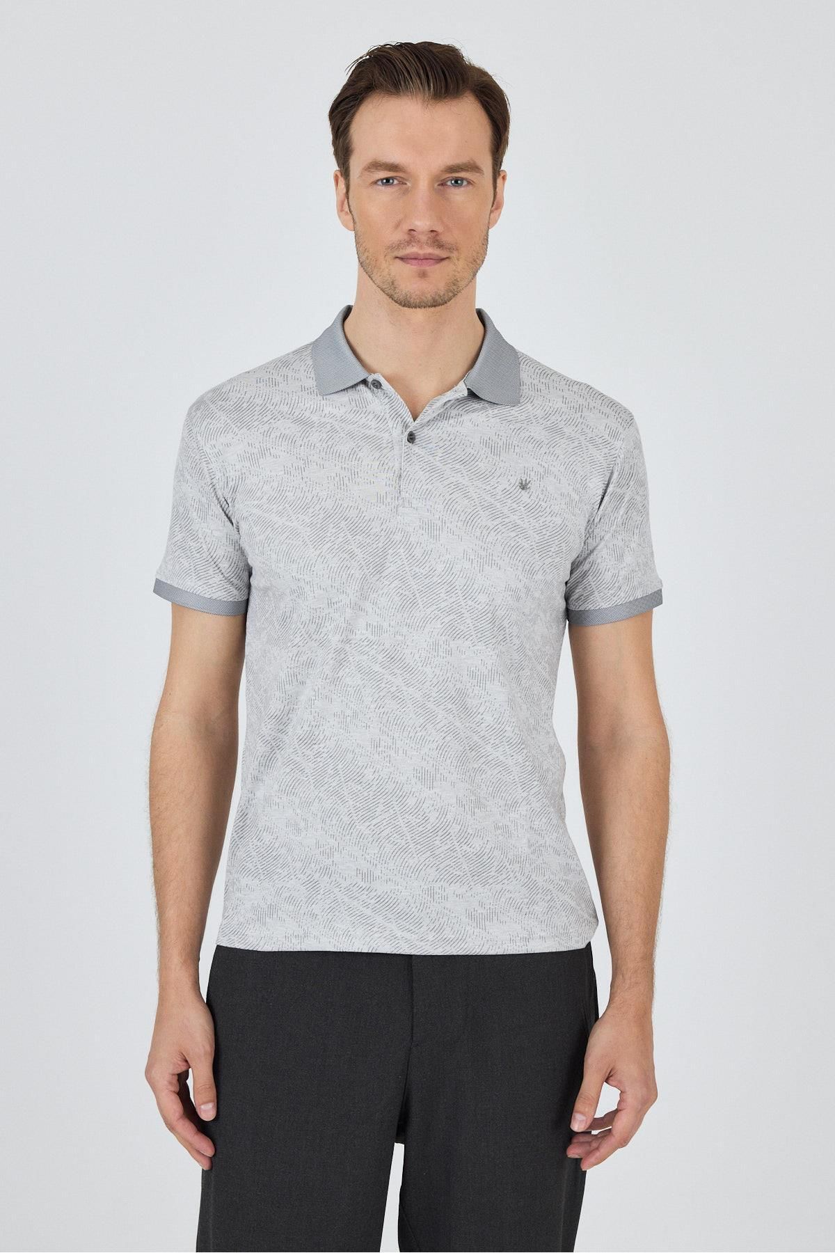İmza Gri Kısa Kol Baskılı Pike Polo Yaka Cepsiz esnek Casual Slim Fit Tişört 1011250152