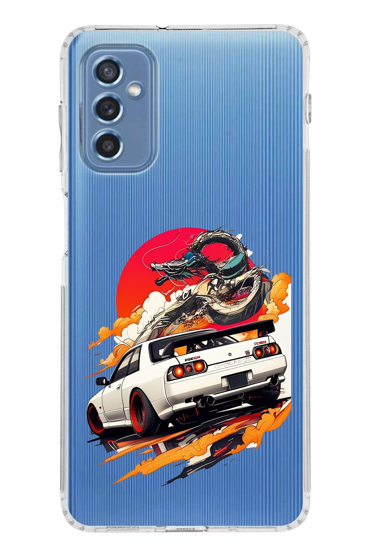 TechTree Samsung Galaxy M52 Uyumlu GTR Güneş Ejderha Tasarımlı Şeffaf Silikon Kılıf