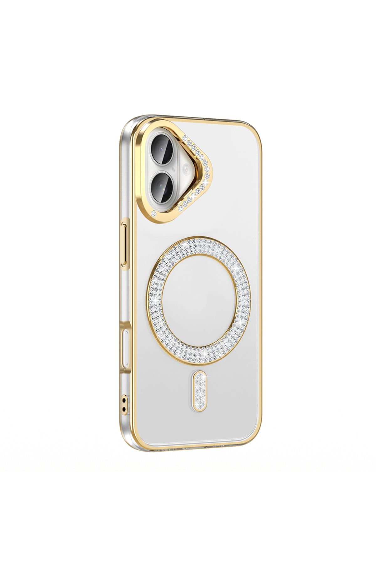 Strap U Apple iPhone 16 Plus Kılıf Pırlanta Taş Tasarımlı M-safe Şarj Özellikli Karetta Silikon Kapak
