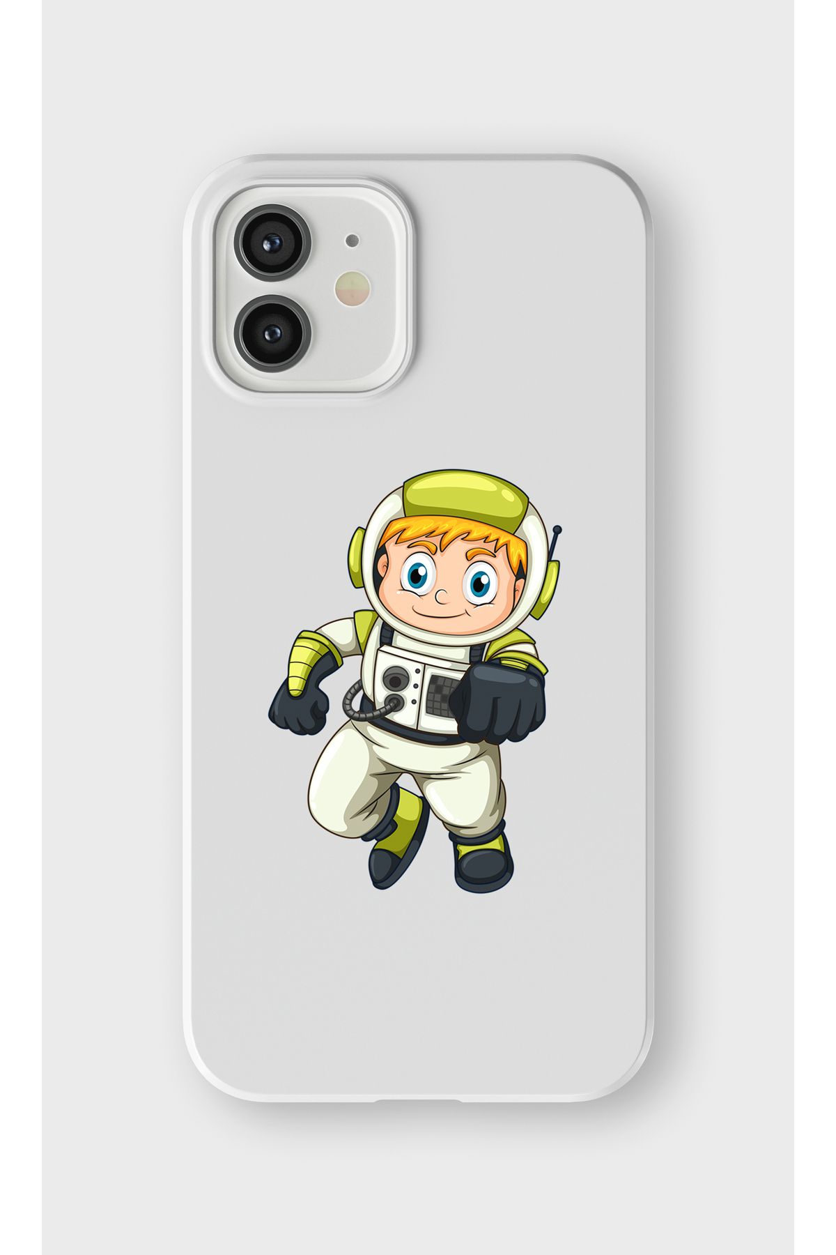 lelia iPhone 12 Uyumlu Astronot Tasarımlı İçi Kadife Lansman Beyaz Silikon Kılıf