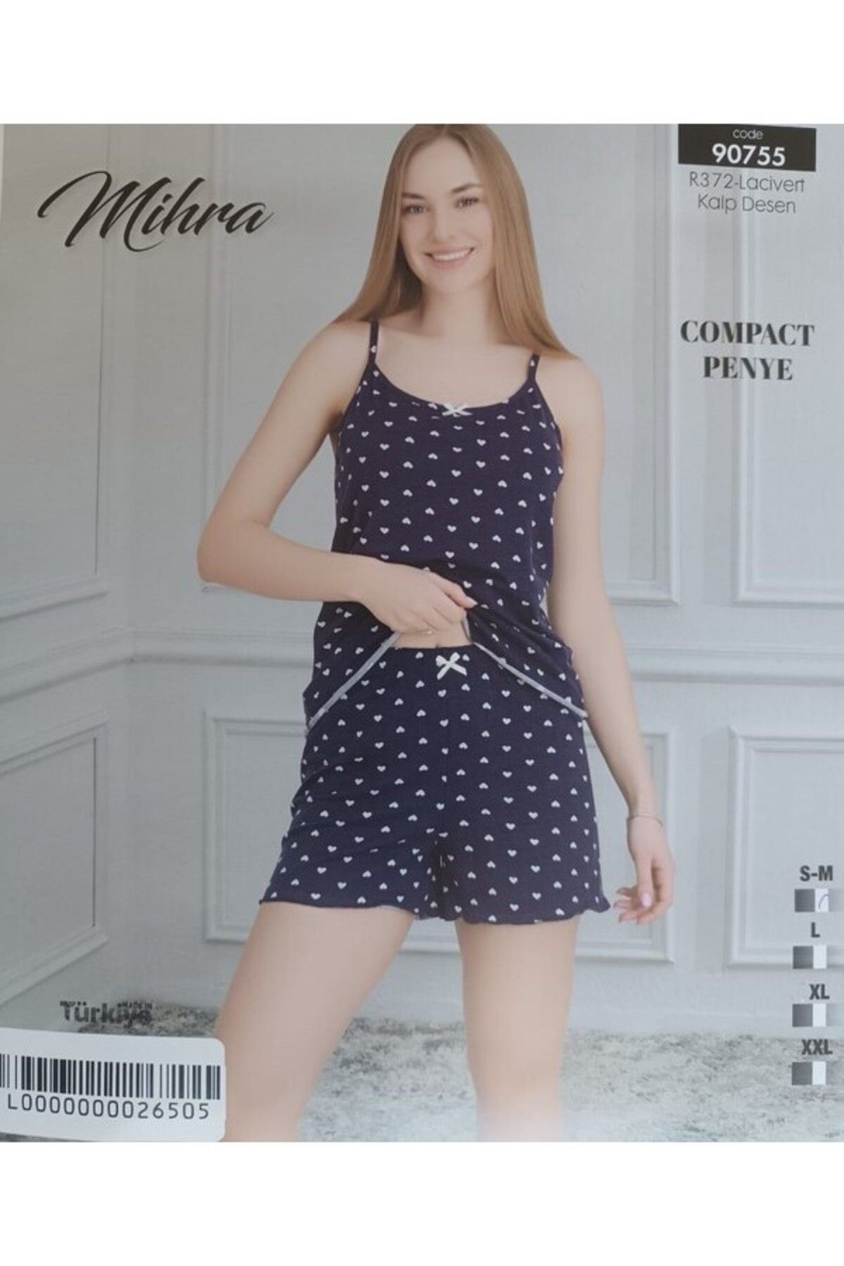 Mihra MİHRA 210-05-25 KADIN PİJAMA TAKIMI İP ASKILI ŞORTLU COMPACT PENYE 90755 SM-L-XL 2XL