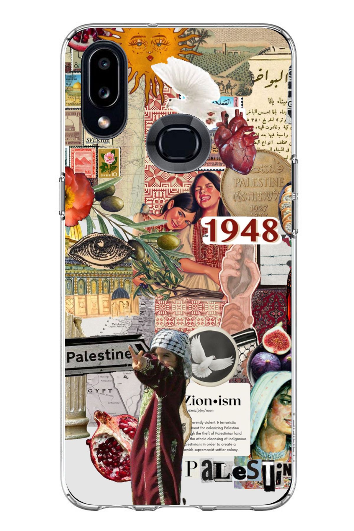 TechTree Samsung Galaxy A10S Uyumlu 1948 Filistin Kolaj Tasarımlı Şeffaf Silikon Kılıf