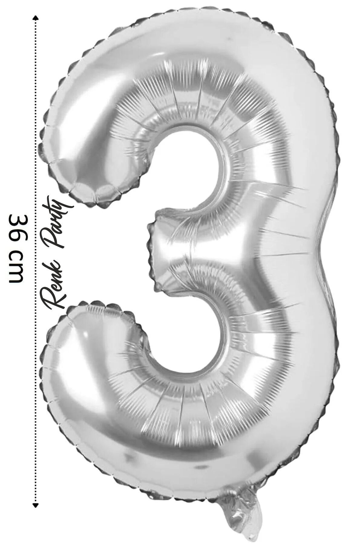 renk party Folyo Balon 3 Rakamı Helyum Balon 36 Cm Gümüş Renk - 3 Yaş Balonu - 3 Rakam Balon - 16 Inch