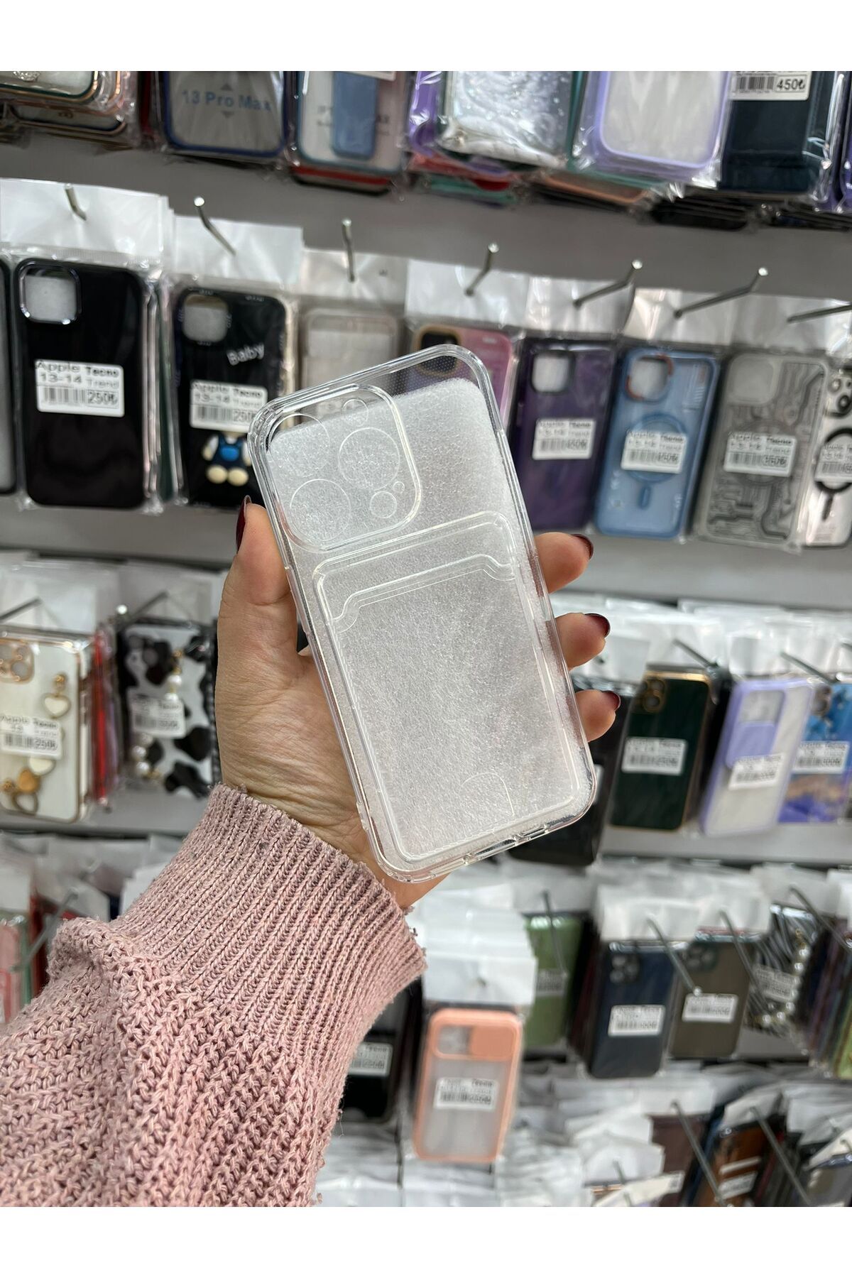 TECNOTREND Apple İphone 15 Pro kartlıklı şeffaf silikon kılıf