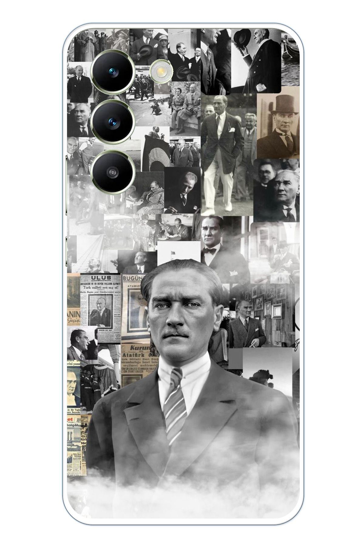 TechTree Vivo V30 Lite Uyumlu Mustafa Kemal Atatürk Kolaj Şeffaf Silikon Kılıf