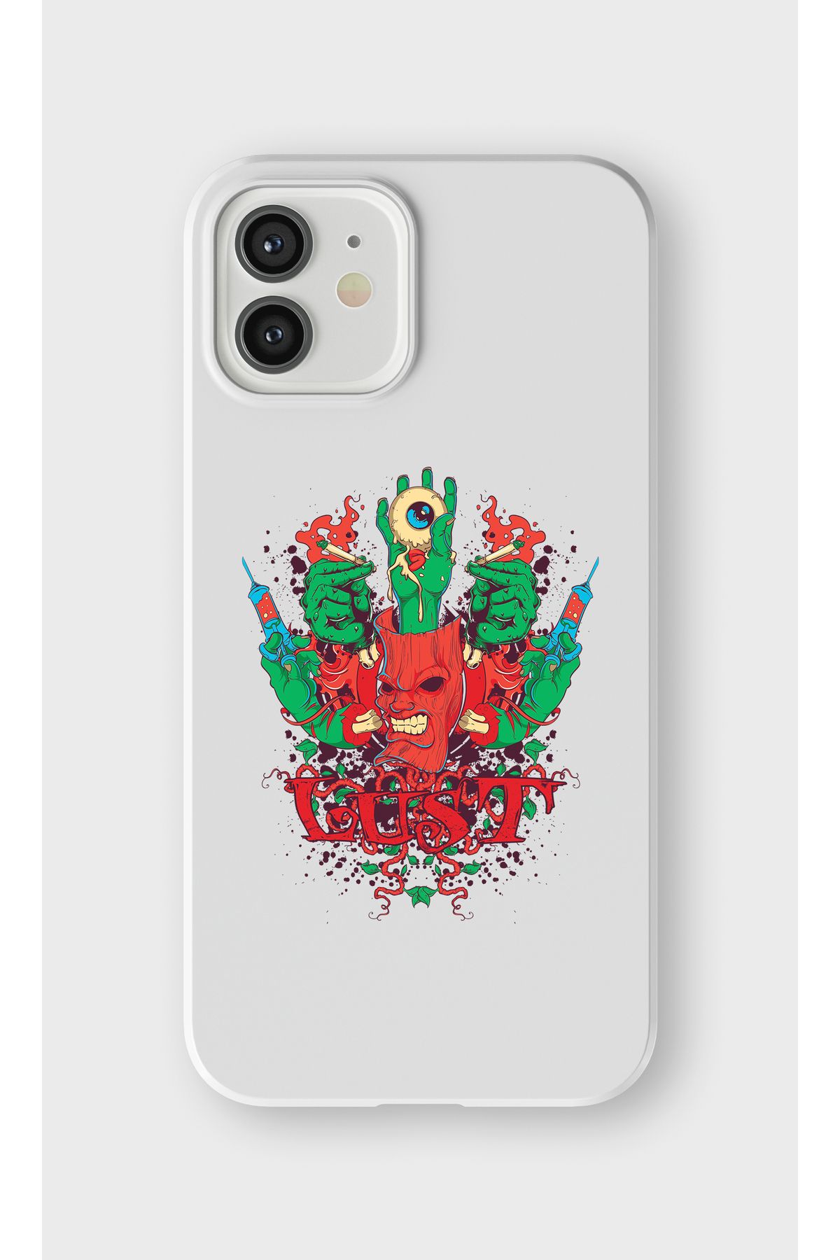 lelia iPhone 12 Uyumlu Zombi Tasarımlı İçi Kadife Lansman Beyaz Silikon Kılıf