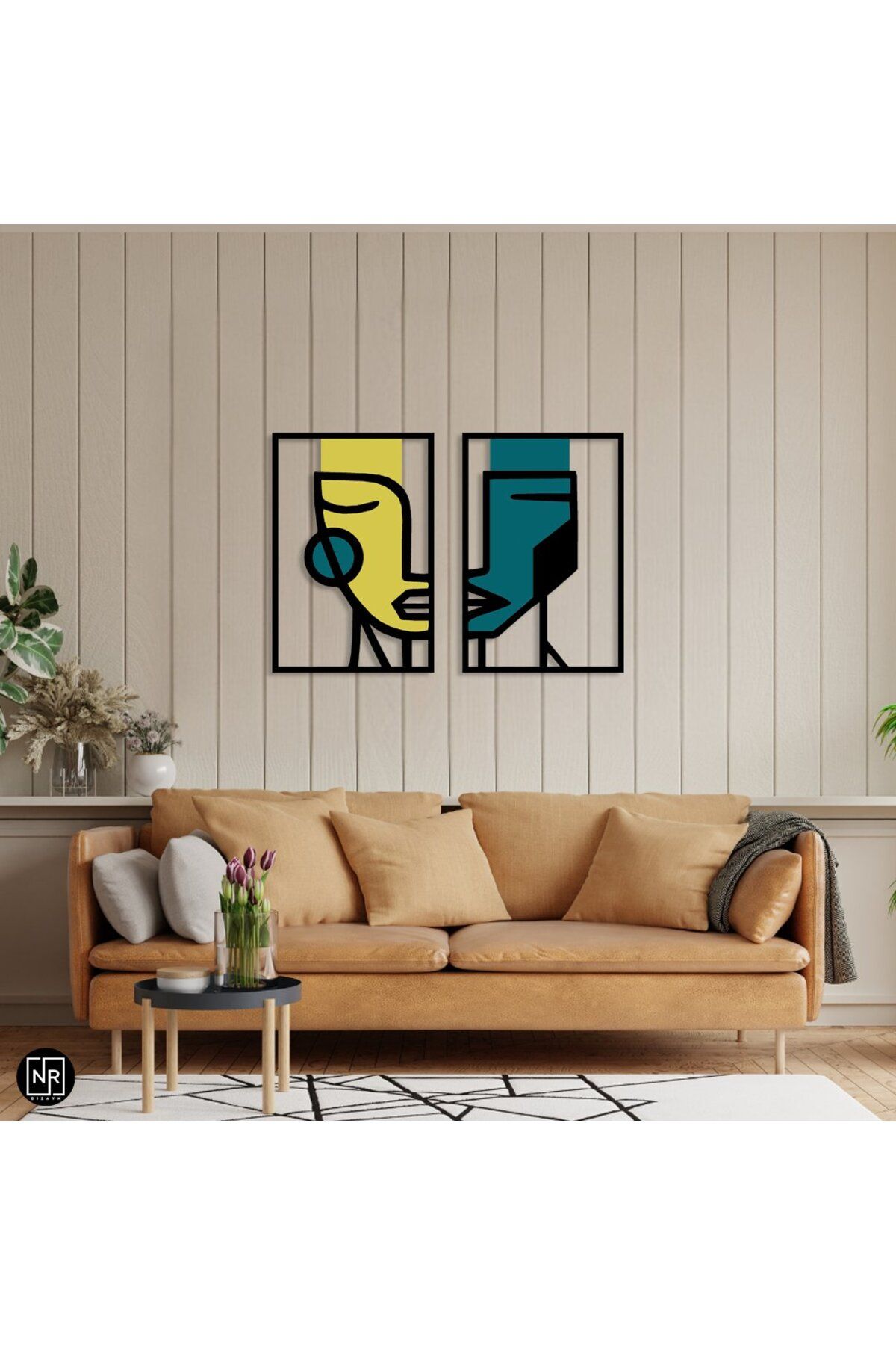NR Dizayn Yüz Yüze | Modern Soyut Metal Duvar Tablosu – Minimalist Dekoratif Sanat
