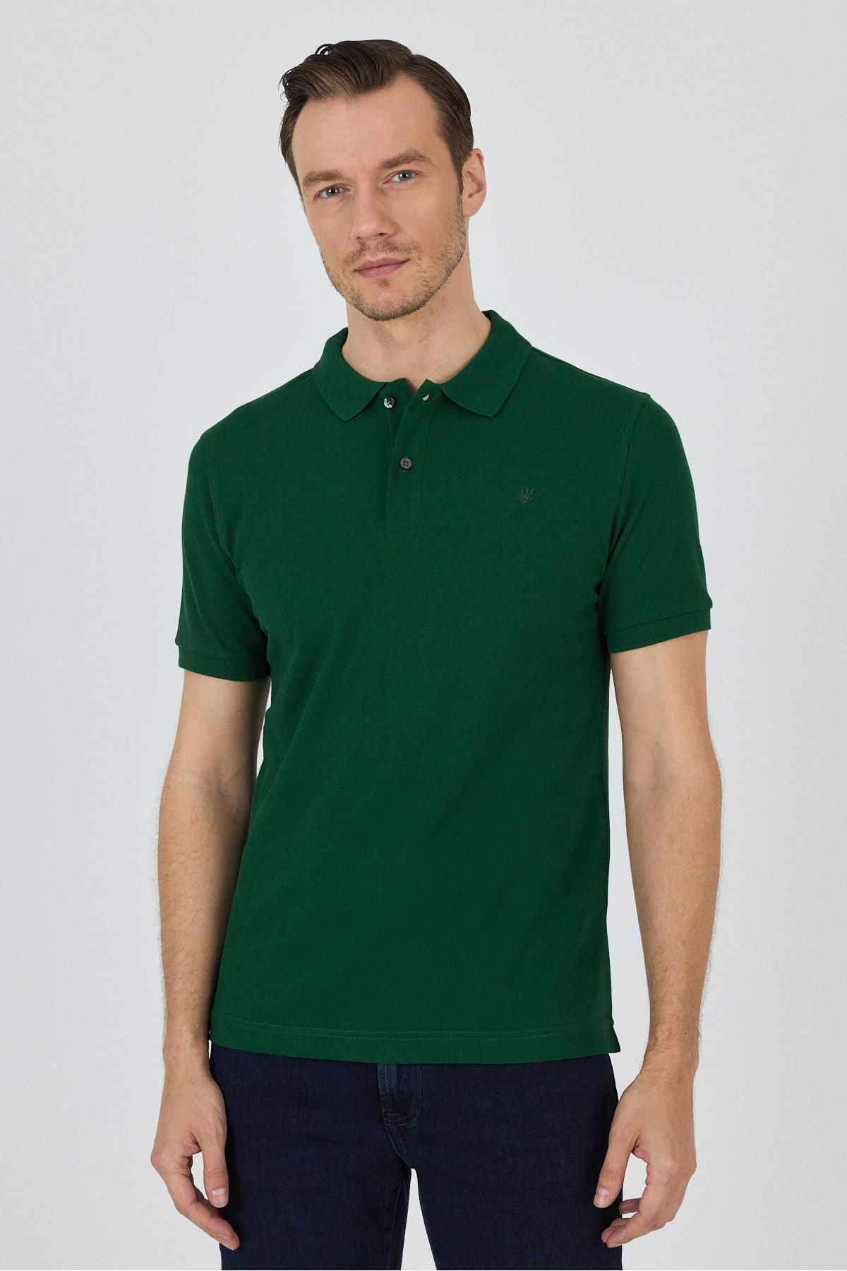 İmza Koyu Yeşil Polo Yaka Kısa Kol Cepsiz Slim Fit Classic Pamuklu Tişört 1011250177