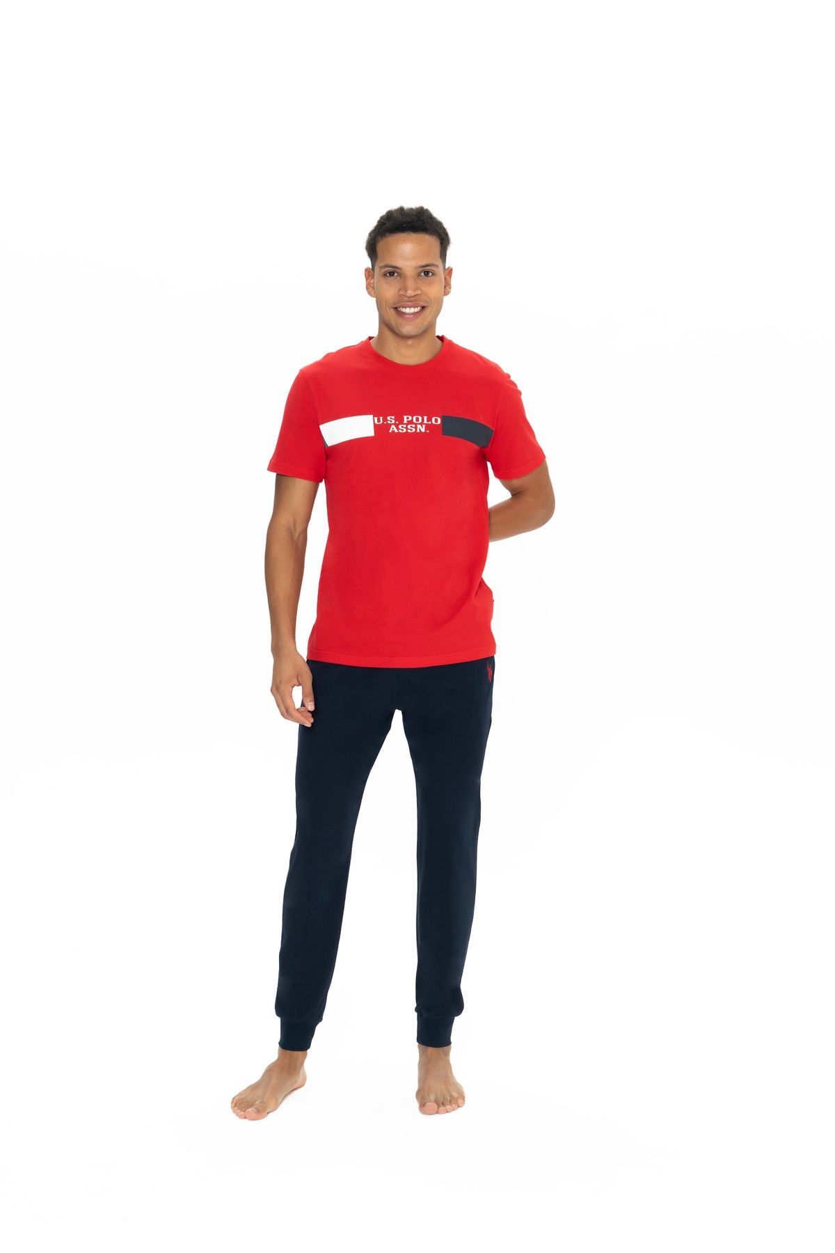 U.S. Polo Assn. U.S. Polo Assn. Erkek Kırmızı Lastik Paça Detaylı Pijama Takımı - SREIA18J88P8V