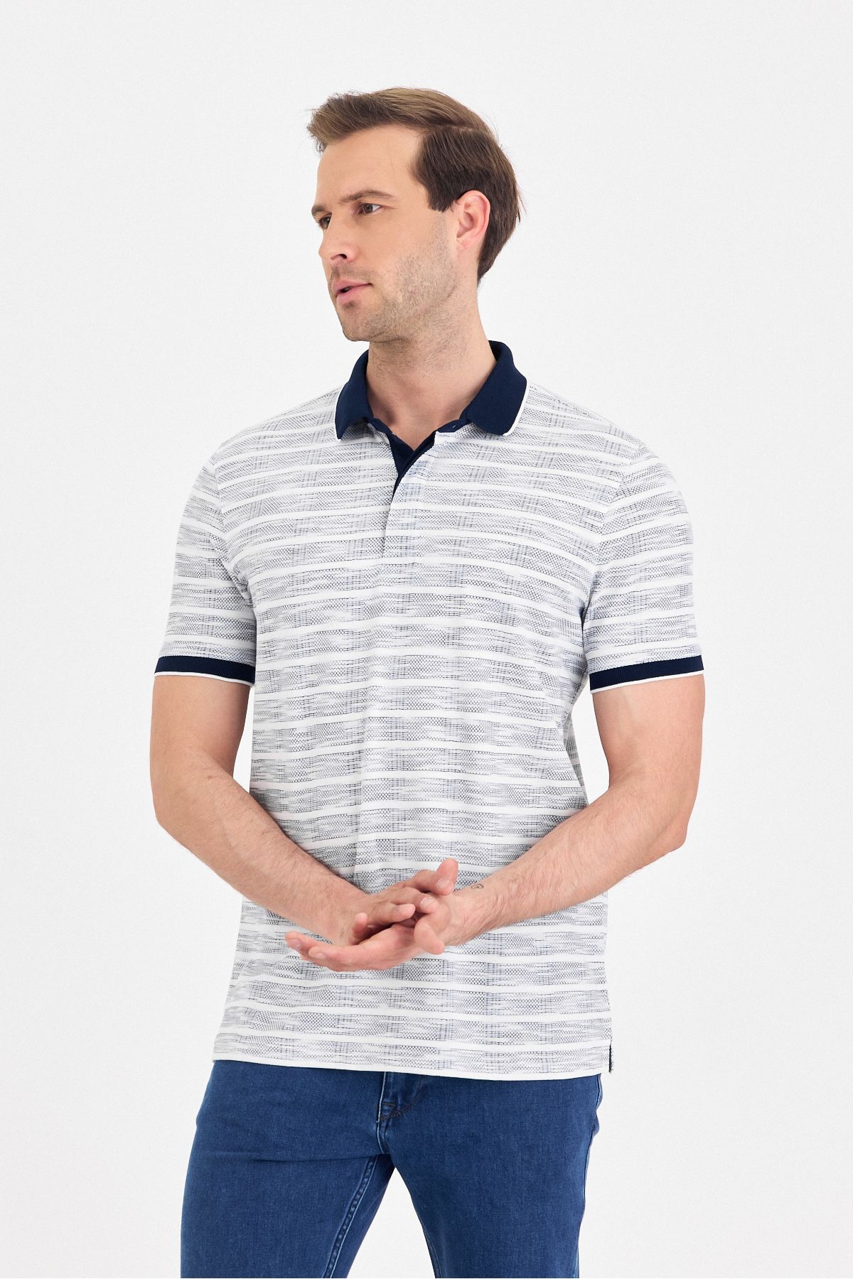 ENQUE Erkek Basic Gizli Düğmeli Kıvrılmaz Polo Yaka Pamuklu Slim Fit Tişört