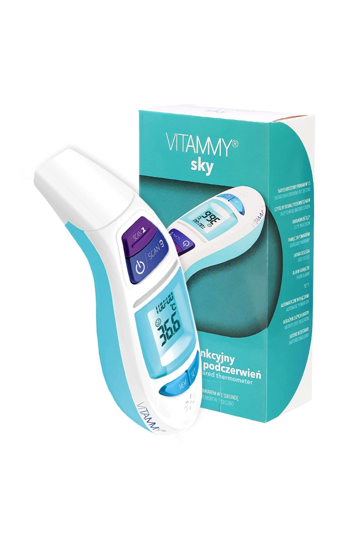 Vitammy Termometru Multifunctional Digital Vitammy Sky, 4 In 1, Tehnologie Infrarosu, Frunte Si Ureche - One Size