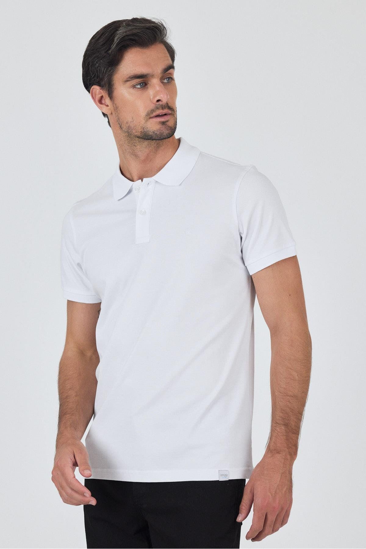 İmza Beyaz Kısa Kol Düz Pike Polo Yaka Cepsiz Pamuk Casual Slim Fit Tişört 1011250157_600