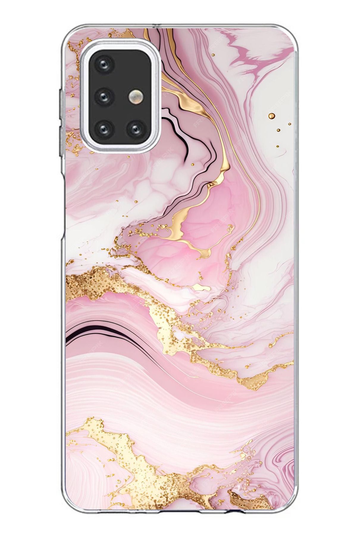 TechTree Samsung Galaxy M31S Uyumlu Pembe Mermer Şeffaf Silikon Kılıf