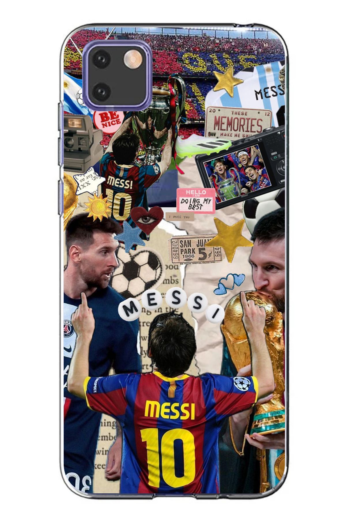 TechTree Huawei Y5P Uyumlu Messi Çıkartmalar Şeffaf Silikon Kılıf