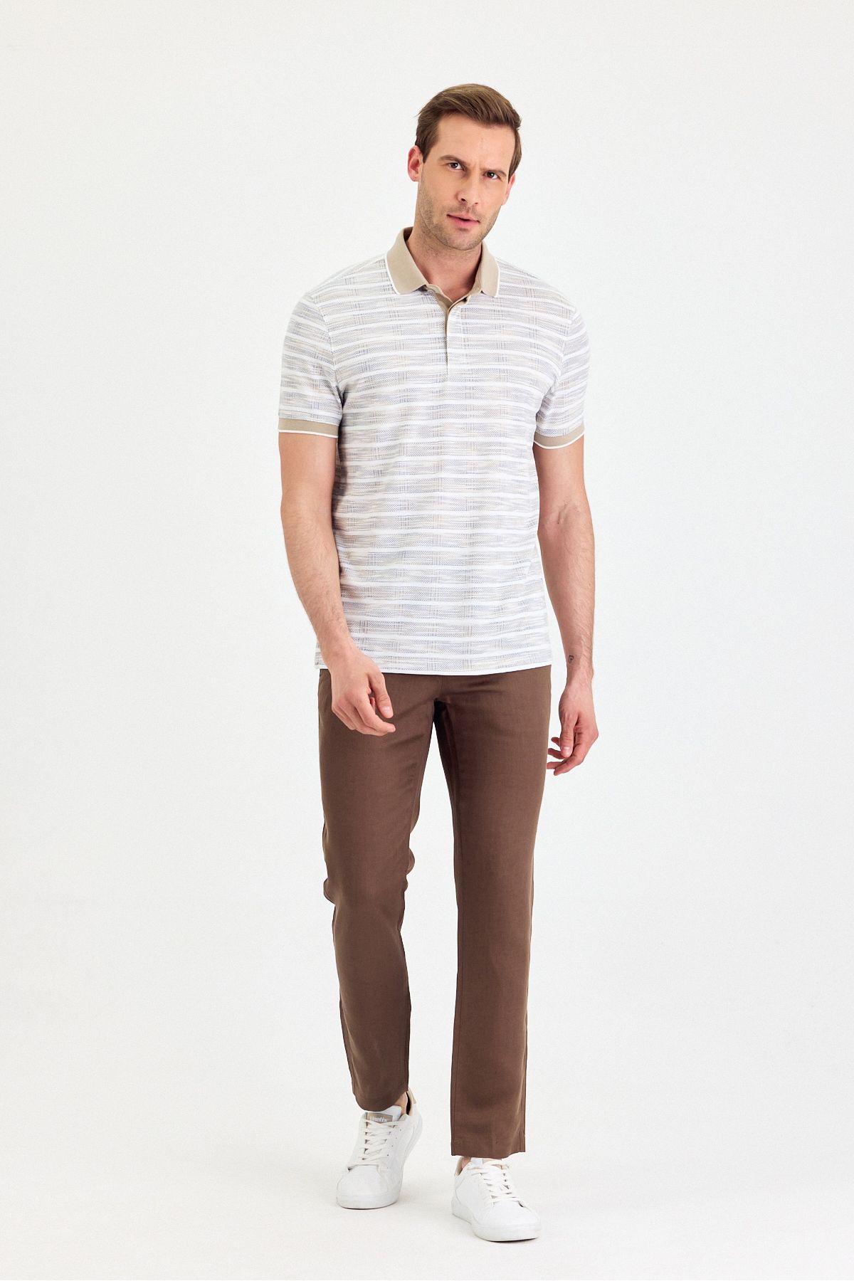 ENQUE Erkek Basic Gizli Düğmeli Kıvrılmaz Polo Yaka Pamuklu Slim Fit Tişört
