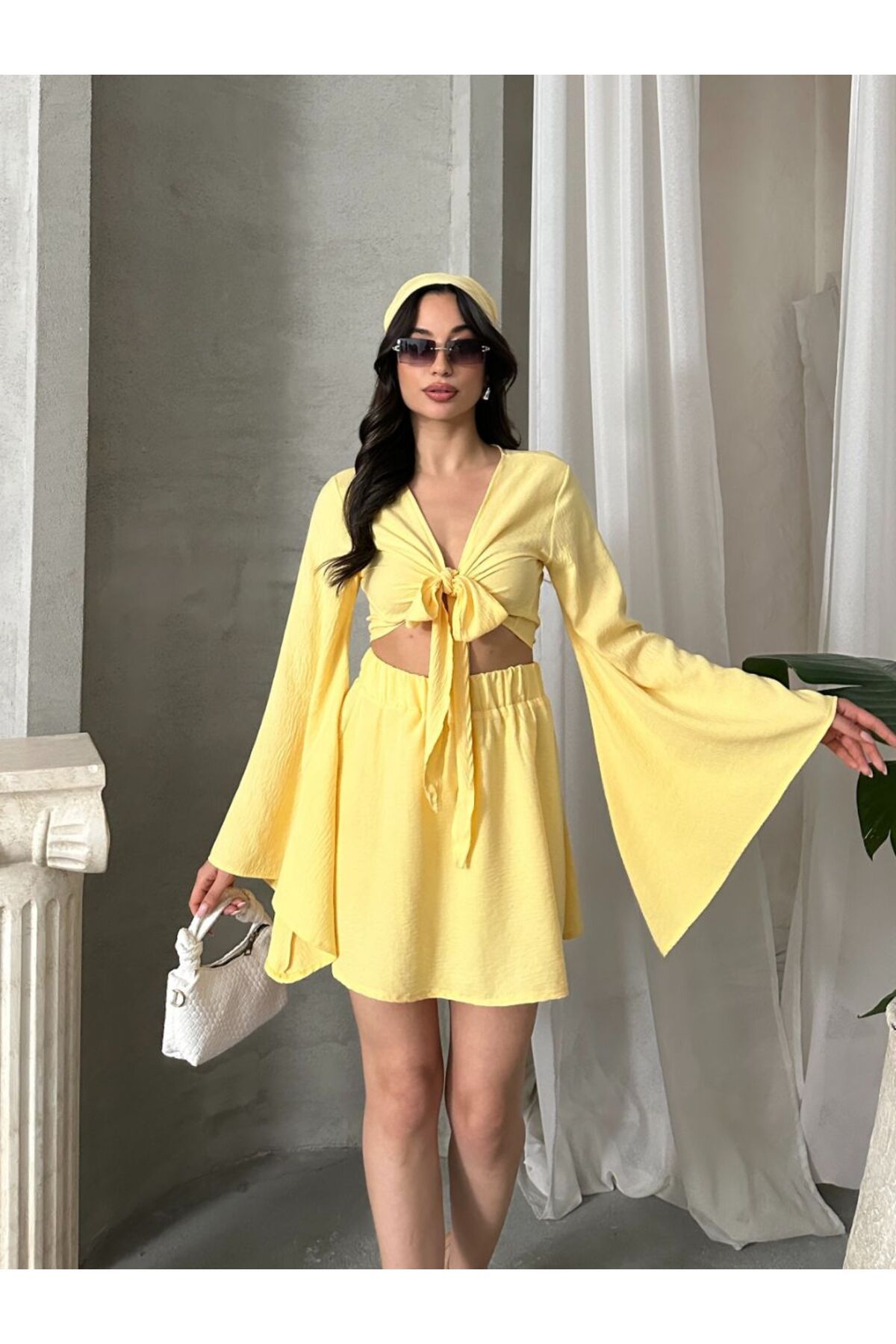 BRGCLOTHING Kadın İthal Özel Tasarım Astarlı Şortlu Bandanalı Üçlü Takım