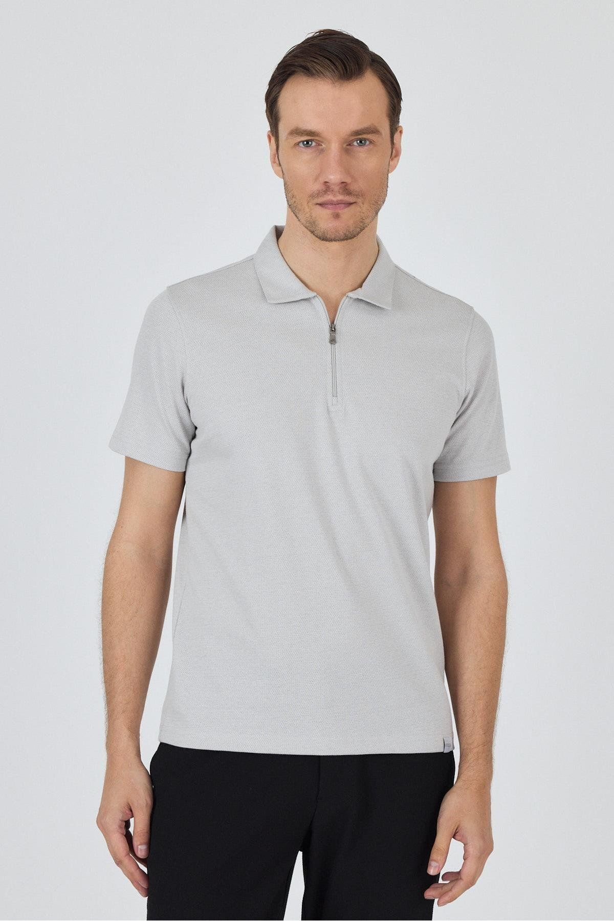 İmza Gri Kısa Kol Düz Suprem Polo Yaka Cepsiz Pamuklu Casual Slim Fit Tişört 1011250164_100