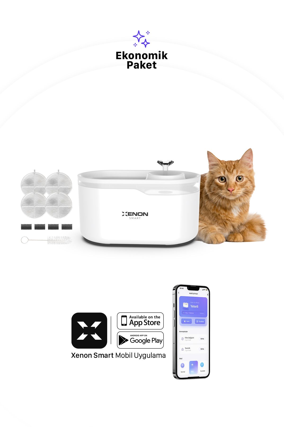 Xenon Smart-Smart Automatic Water Dispenser and Spare 4 Filters Set of 2 Pet Products White 3