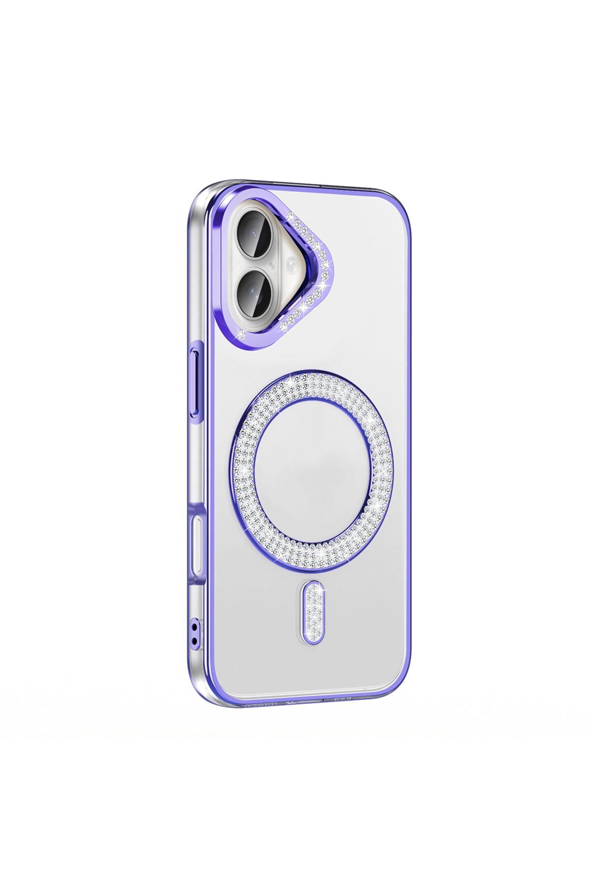 Strap U Apple iPhone 16 Plus Kılıf Pırlanta Taş Tasarımlı M-safe Şarj Özellikli Karetta Silikon Kapak