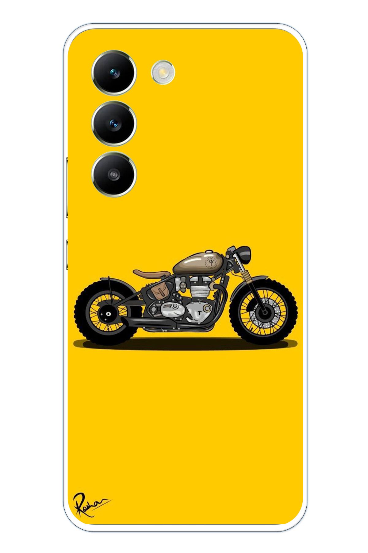 TechTree Vivo V30 Lite Uyumlu Klasik Motor Sarı Tasarımlı Şeffaf Silikon Kılıf