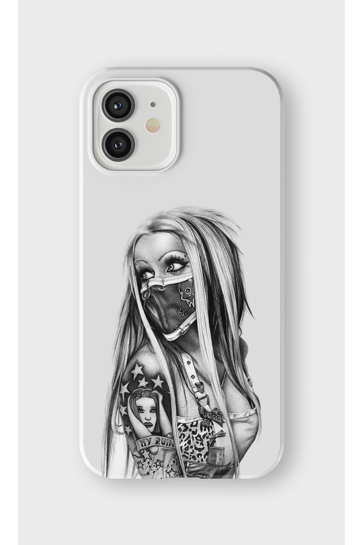 lelia iPhone 12 Uyumlu Kadın Figürü Tasarımlı İçi Kadife Lansman Beyaz Silikon Kılıf