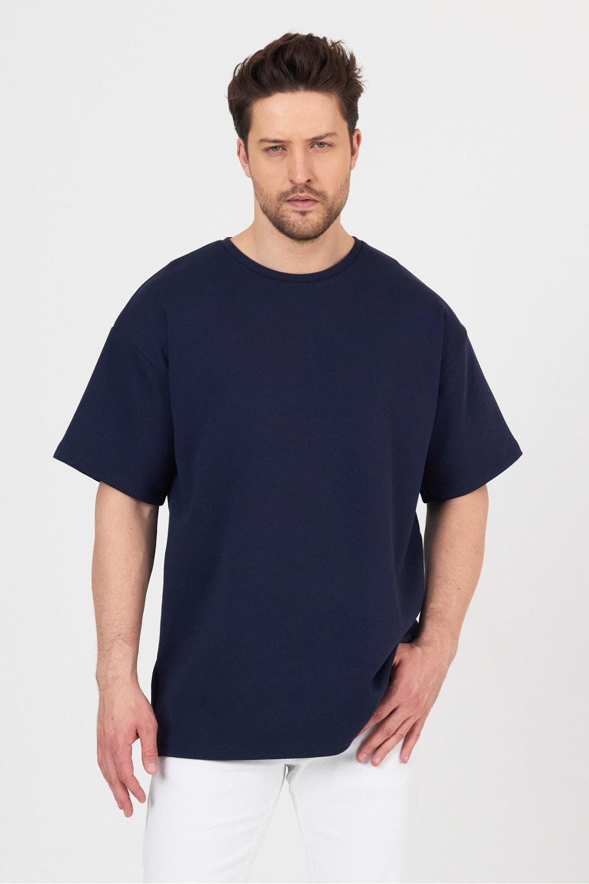 FİHA /7031-ERKEK DOUBLEFACE İNTERLOK OVERSIZE TSHIRT - LACİVERT