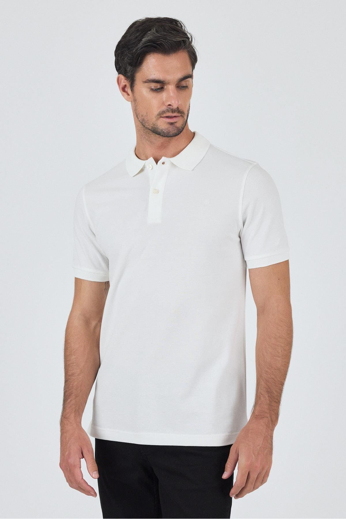 İmza Açık Krem Polo Yaka Kısa Kol Cepsiz Slim Fit Classic Pamuklu Tişört 1011250177
