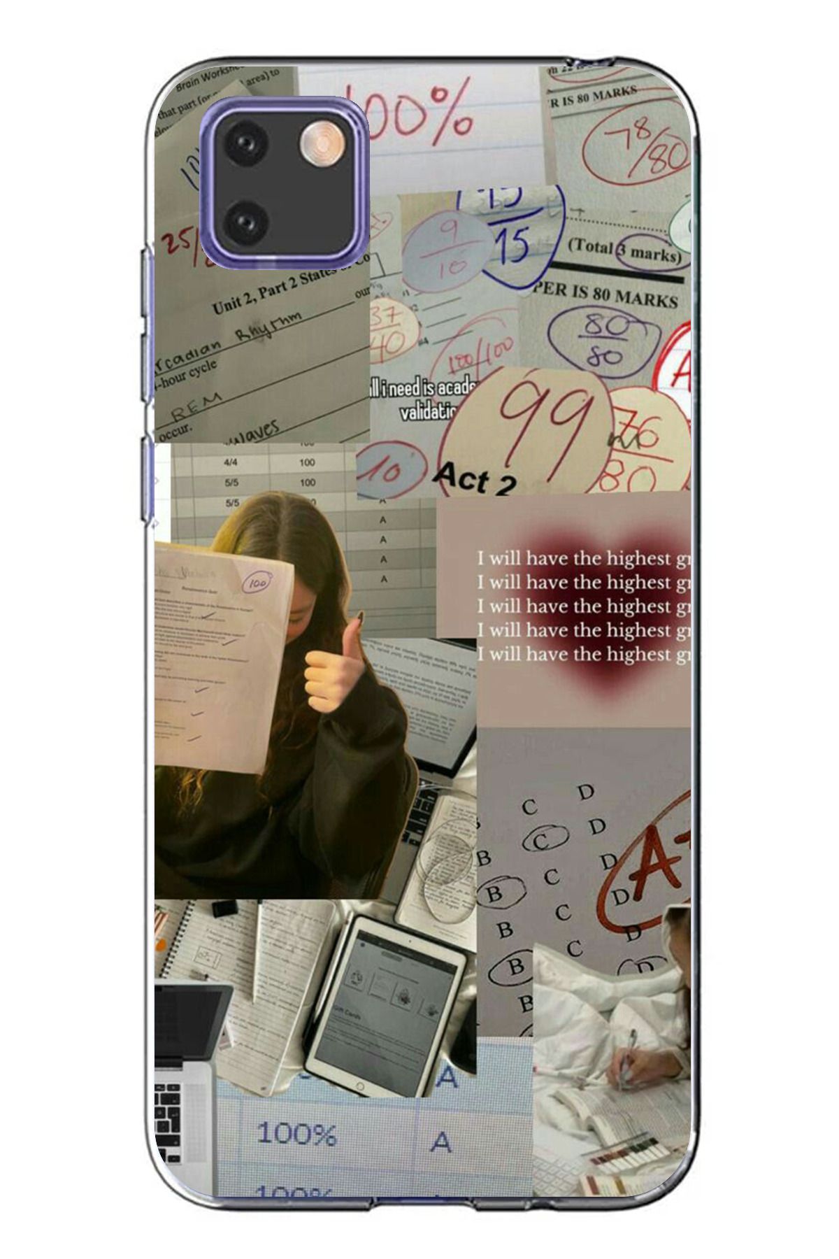 TechTree Huawei Y5P Uyumlu Üniversite Motivasyon 777 Tasarımlı Şeffaf Silikon Kılıf