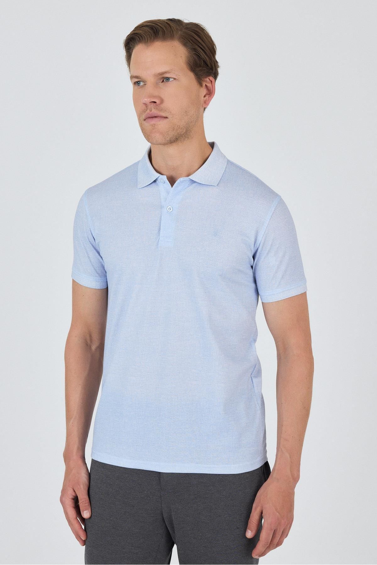 İmza Koyu Mavi Kısa Kol Baskılı Pike Polo Yaka Cepsiz esnek Casual Slim Fit Tişört 1011250153