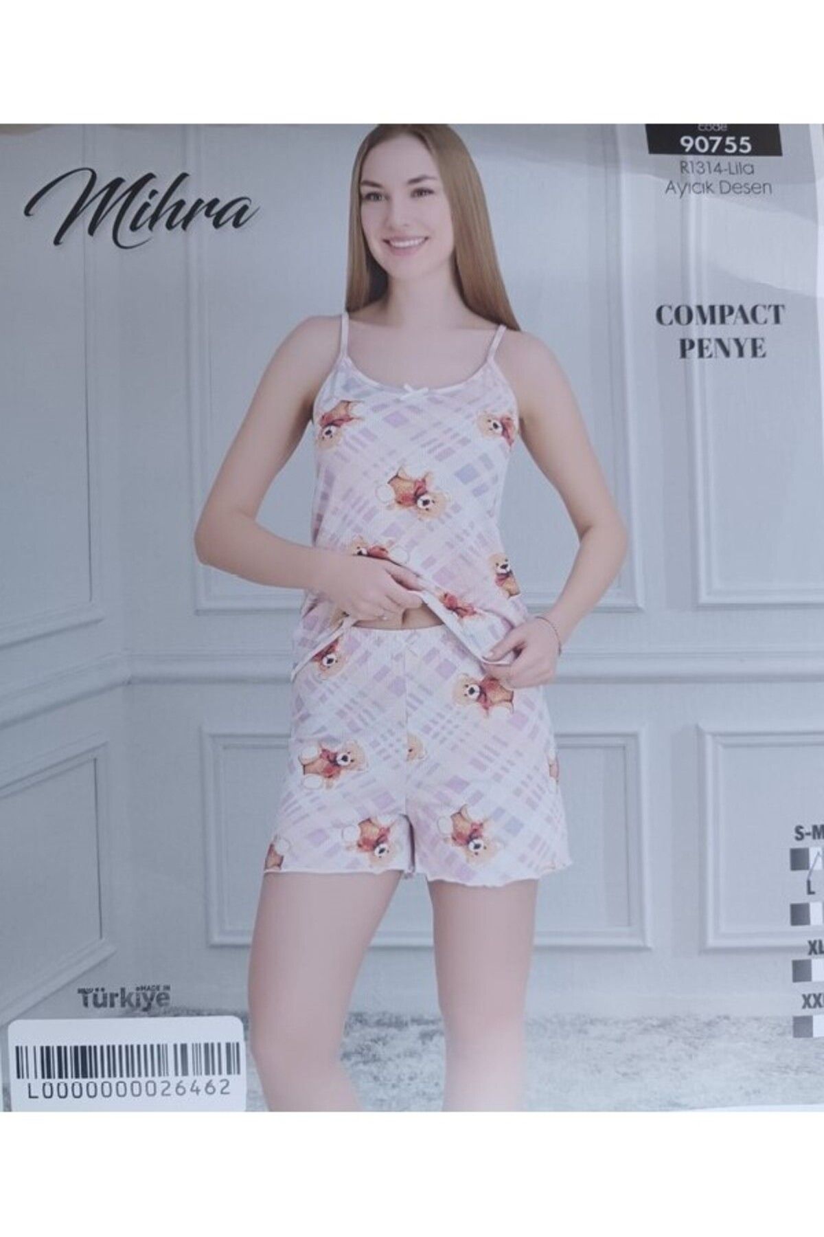 Mihra MİHRA 210-05-25 KADIN PİJAMA TAKIMI İP ASKILI ŞORTLU COMPACT PENYE 90755 SM-L-XL 2XL