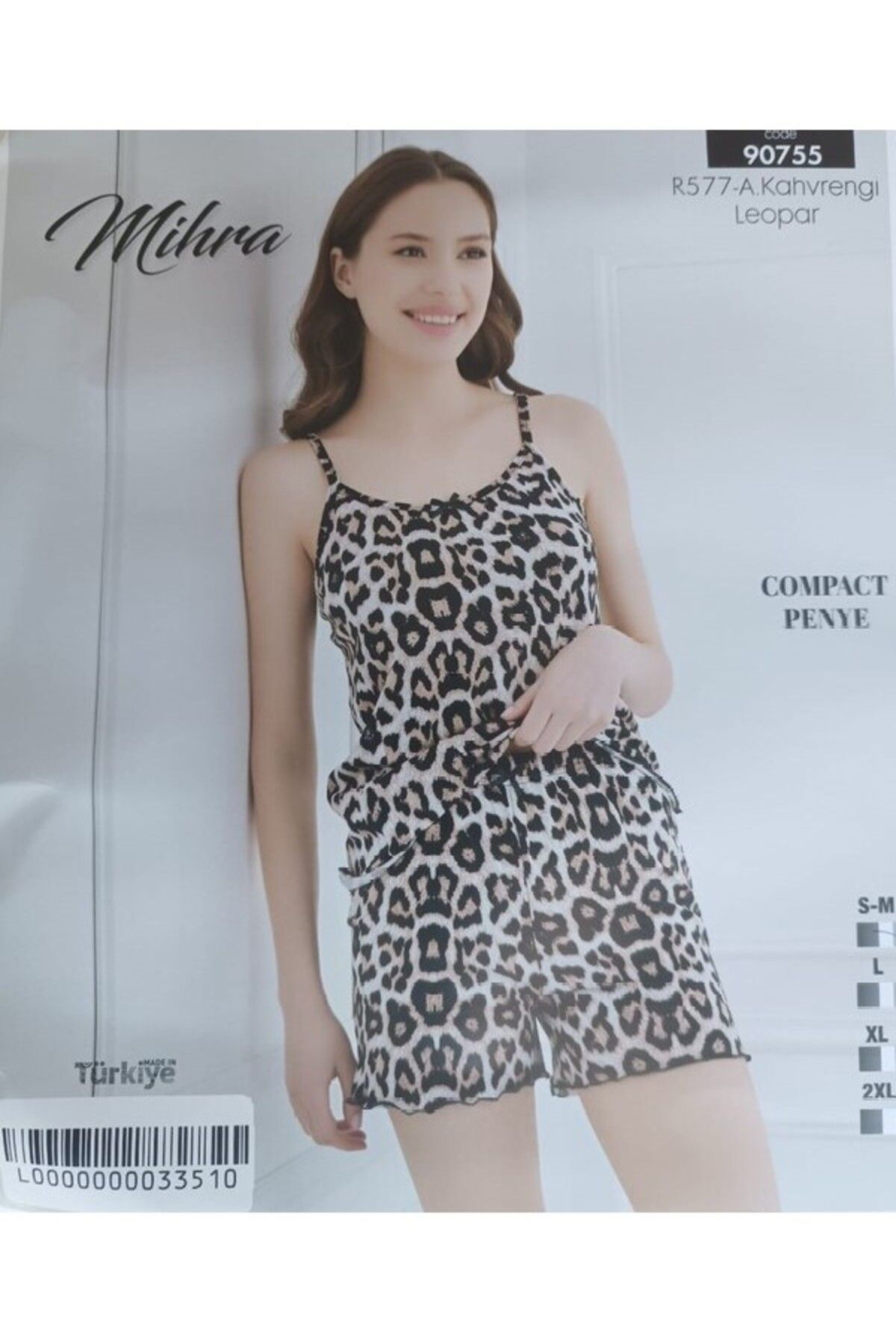 Mihra MİHRA 210-05-25 KADIN PİJAMA TAKIMI İP ASKILI ŞORTLU COMPACT PENYE 90755 SM-L-XL 2XL