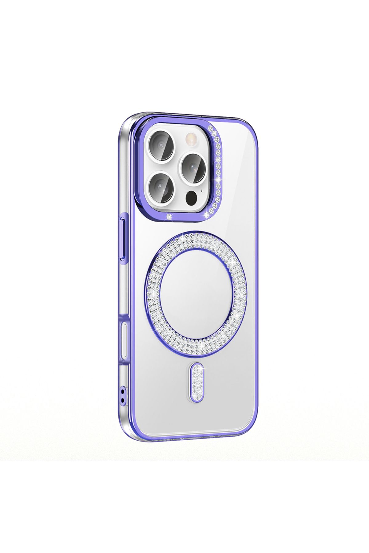 Strap U Apple iPhone 16 Pro Max Kılıf Pırlanta Taş Tasarımlı M-safe Şarj Özellikli Karetta Silikon Kapak