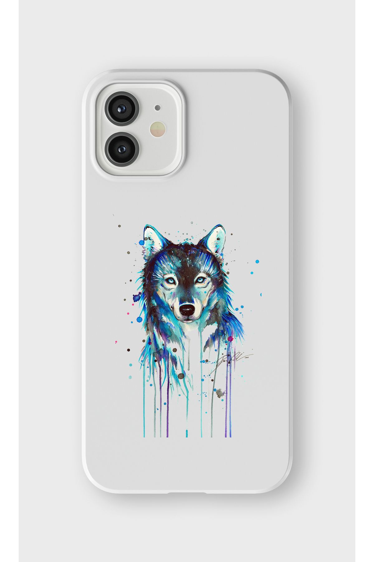 lelia iPhone 12 Uyumlu Mavi Kurt Tasarımlı İçi Kadife Lansman Beyaz Silikon Kılıf