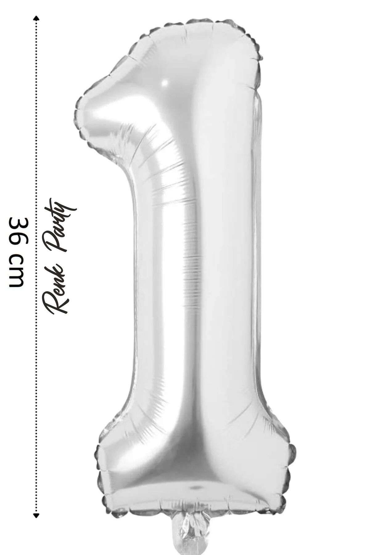 renk party Folyo Balon 1 Rakamı Helyum Balon 36 Cm Gümüş Renk - 1 Yaş Balonu - 1 Rakam Balon - 16 Inch