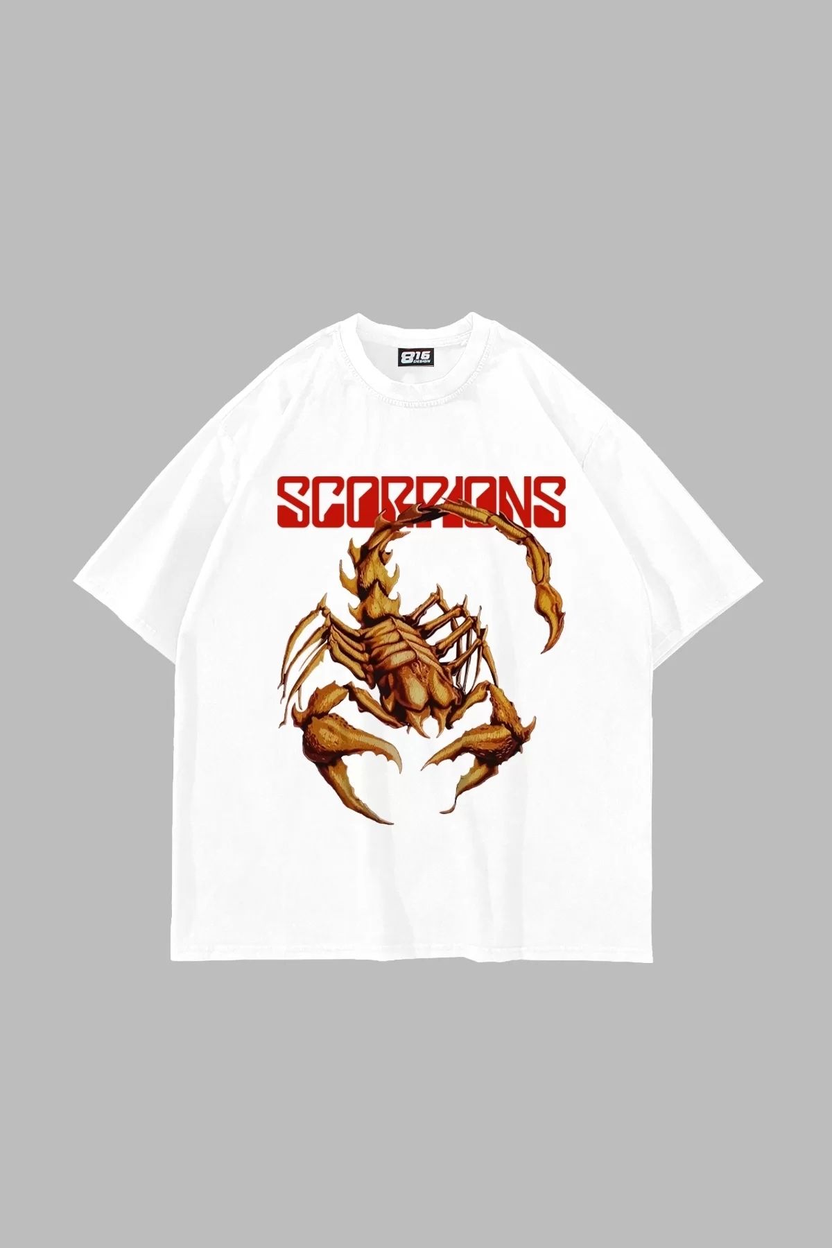 Bak Moda Scorpion Baskılı Oversize Unisex Beyaz Tshirt