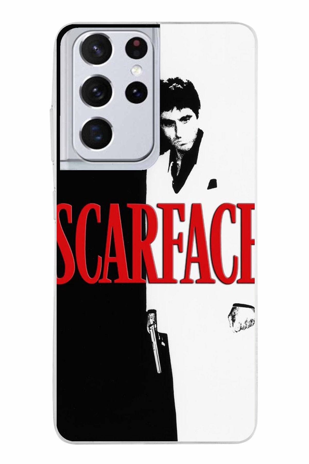 TechTree Samsung Galaxy S21 ULTRA Uyumlu Scarface Kapak Tasarımlı Şeffaf Silikon Kılıf