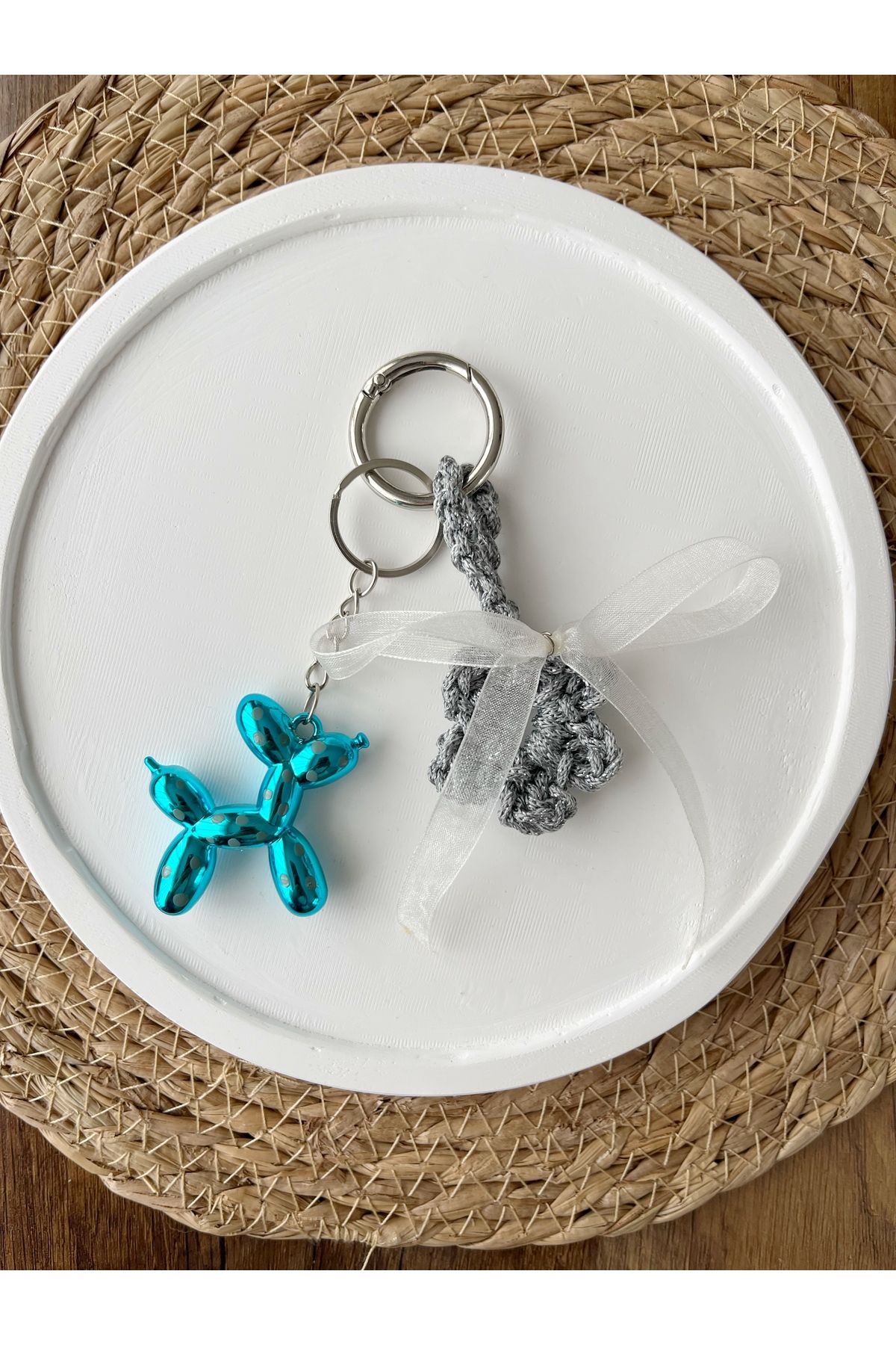 Poshy Atelier Balon Dog Köpek Kurdele Çanta Süsü Charmı Aksesuarı Araba Telefon Anahtarlık