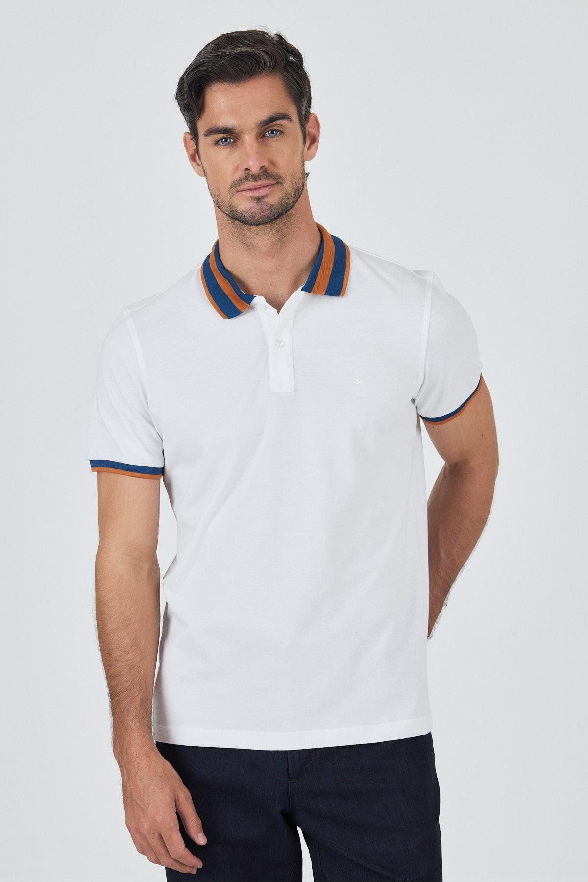 İmza Beyaz Kısa Kol Düz Pike Polo Yaka Cepsiz Pamuk Casual Slim Fit Tişört 1011250103_600