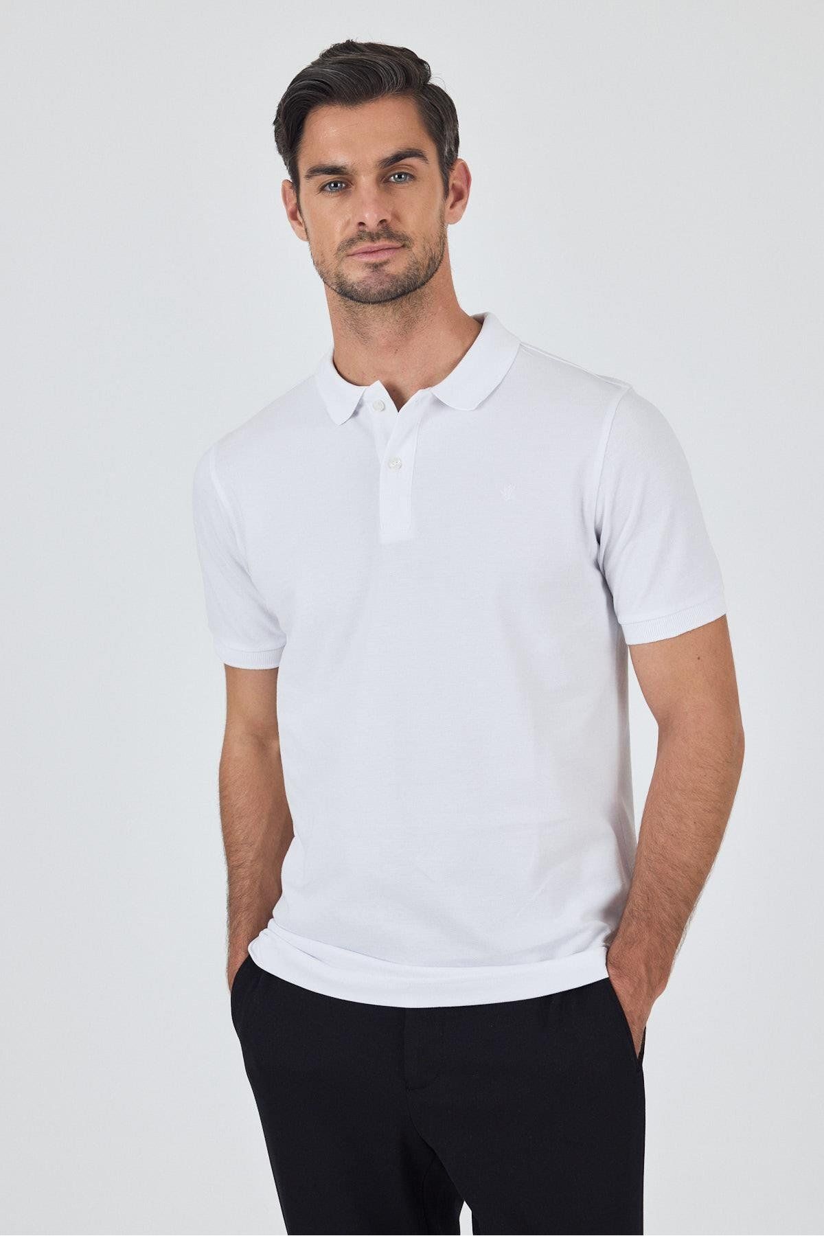İmza Beyaz Polo Yaka Kısa Kol Cepsiz Slim Fit Classic Pamuklu Tişört 1011250177