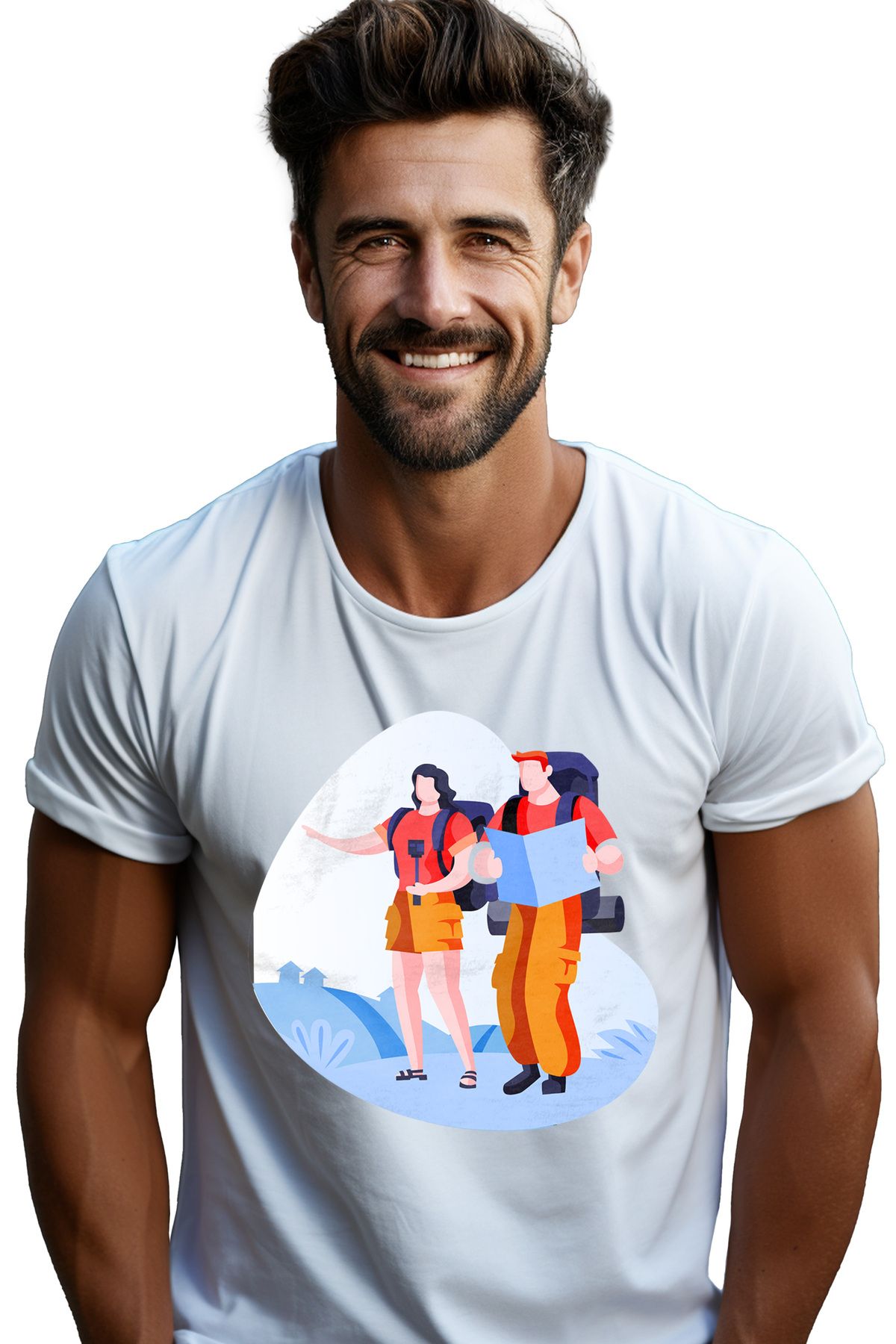 StoryGift Romania Tricou Barbati Cu Ghiozdan, Drumetie, Harta, Selfie Stick, Cu Imprimeu Pe Fata, 100% Bumb Stg Masculin - M