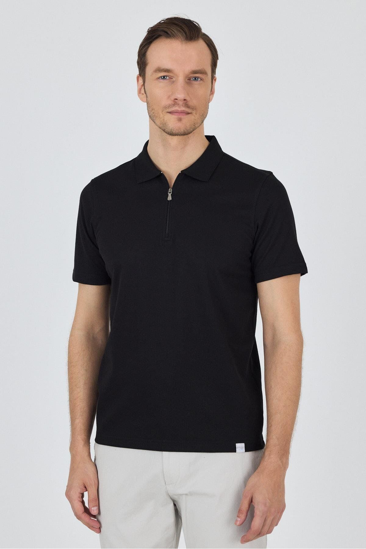 İmza Siyah Kısa Kol Düz Suprem Polo Yaka Cepsiz Pamuklu Casual Slim Fit Tişört 1011250164_001