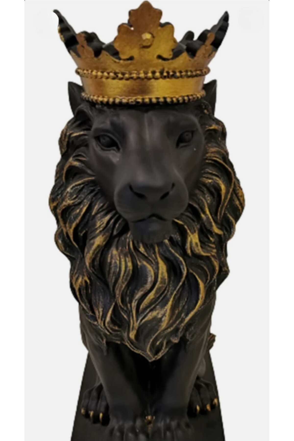 Yaratıcı sanatlar atölyesi Aslan Kral Taçlı Polyester Aslan Heykeli 35 CM